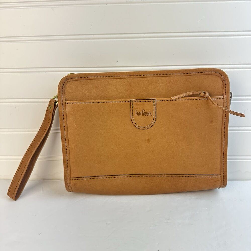 Vintage Hartmann Belting Leather Executive Clutch Zipper Wrist Strap Bag Case